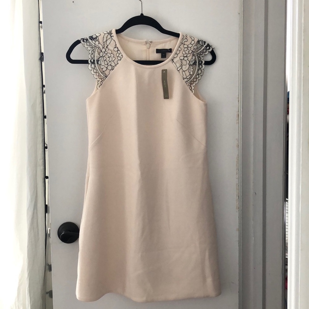 J.Crew lace trimmed champagne petite dress 2P